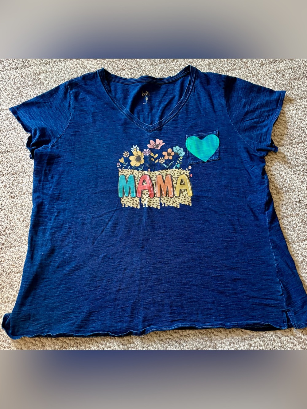 Belle by Kim Gravel Navy Blue "MAMA" Short Sleeve Tee with Heart patch